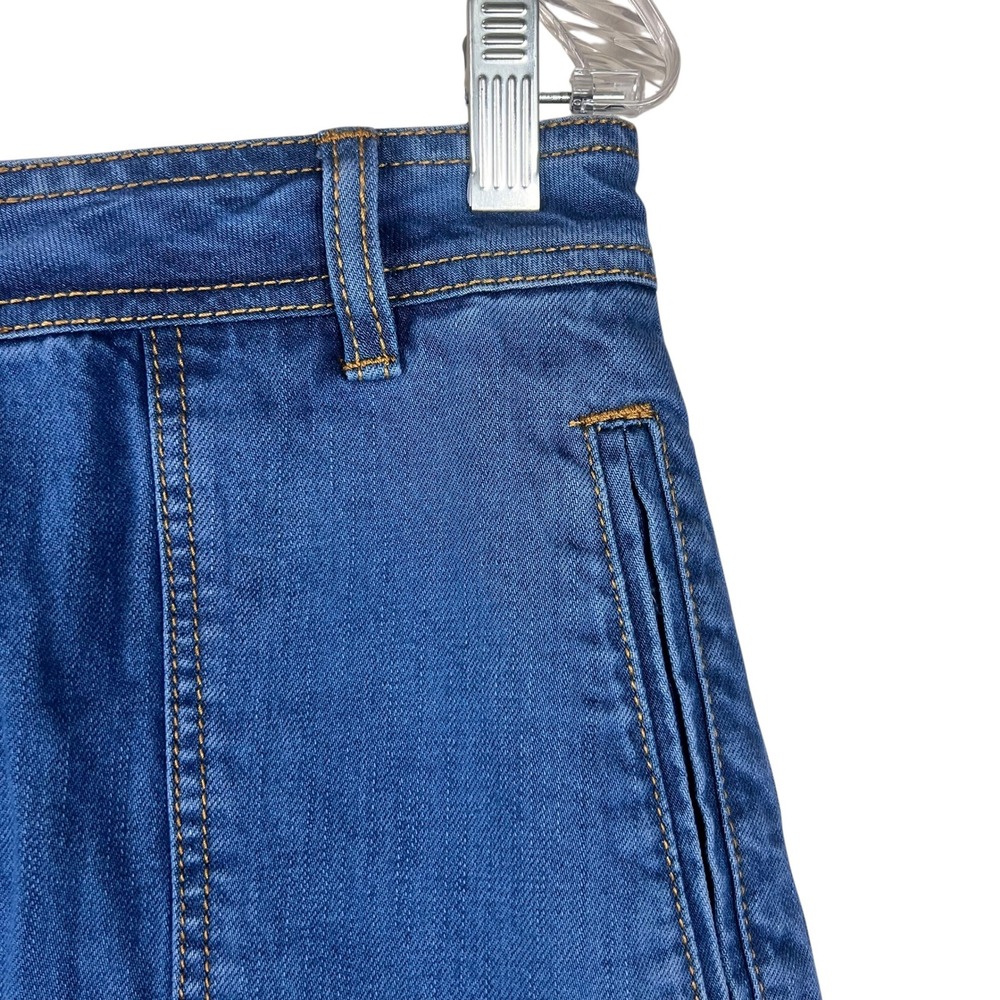 Free People Denim Mini Skirt Blue Button Front A-Line Size 31 Mid Wash - Picture 2 of 10